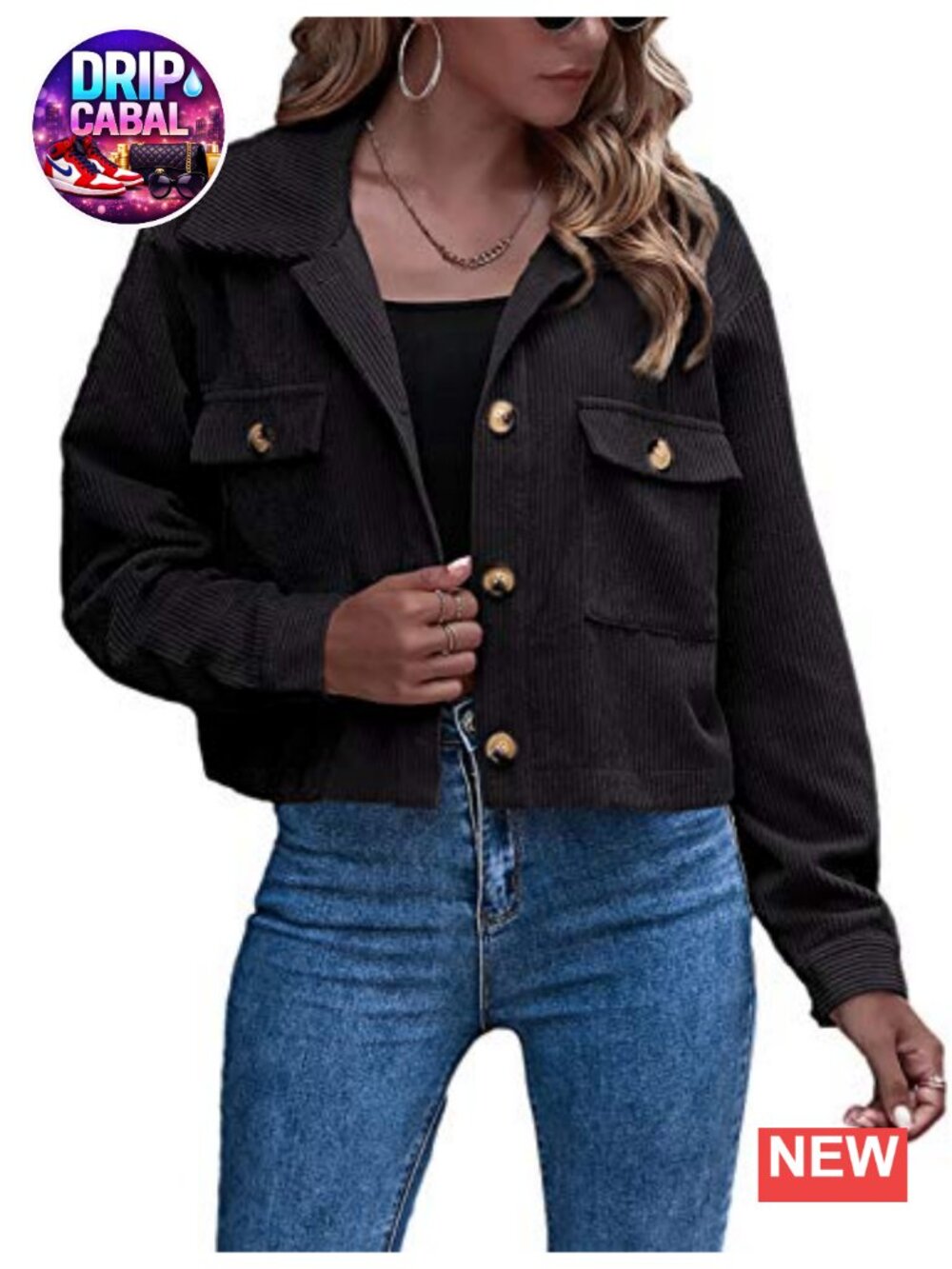 Cropped Corduroy Shacket Button Down Jacket Cotton Polyester